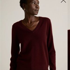 Quince Cashmere V-Neck Burgundy Sweater